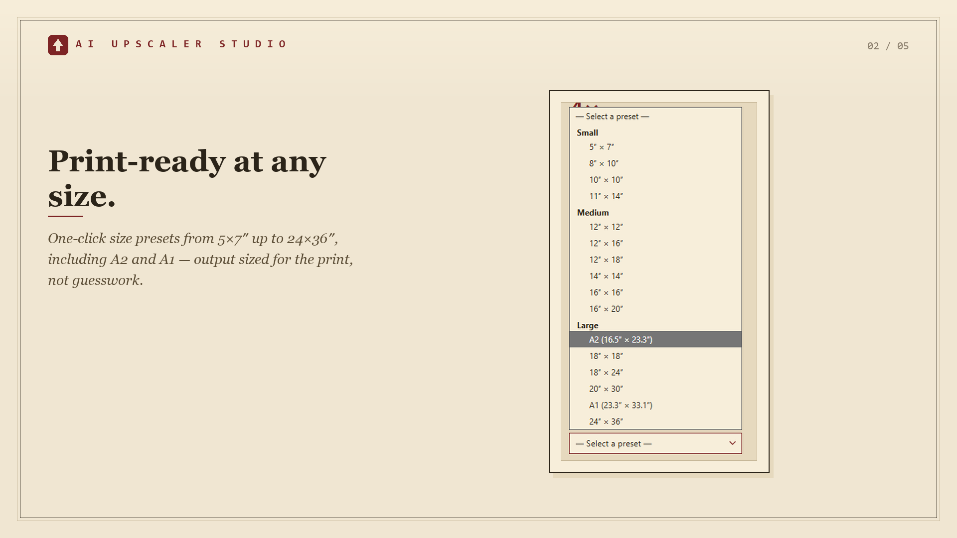 Poster-size presets.